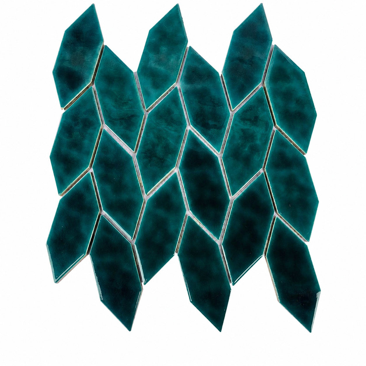 Scandinavian Style Dark Green Leaf-Shaped Ceramic Mosaic Tile for Kitchen and Restaurant Interior Walls 268x268mm