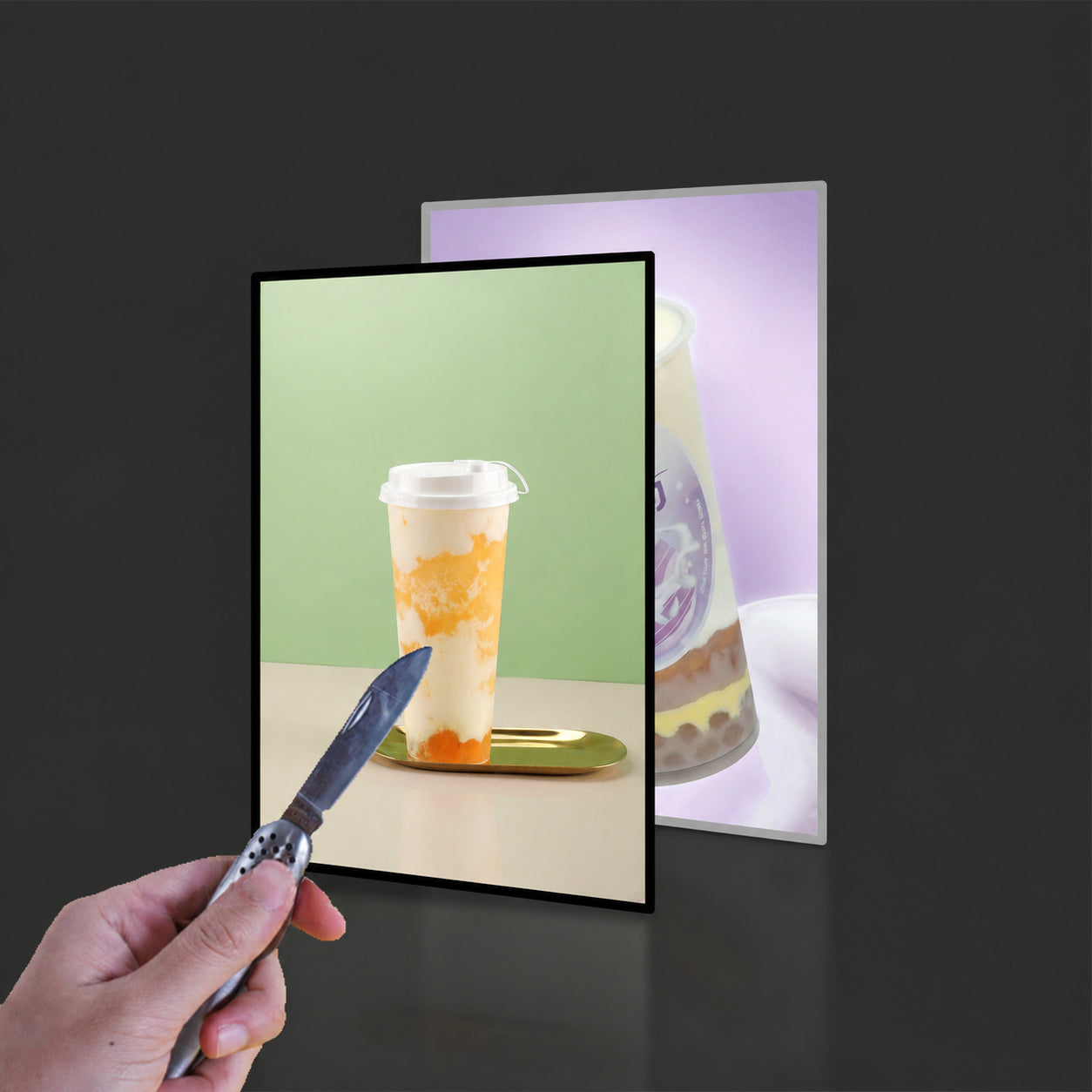 LED超薄抽画灯箱 9mm厚 鋼化ガラス 高輝度 広告看板 交換式ポスター 受注制作