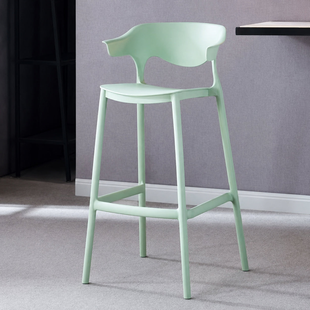 Nordic design stool, bar counter stool, plastic, with backrest, foldable, stackable, space-saving, modern, simple, height adjustable, 200kg load capacity