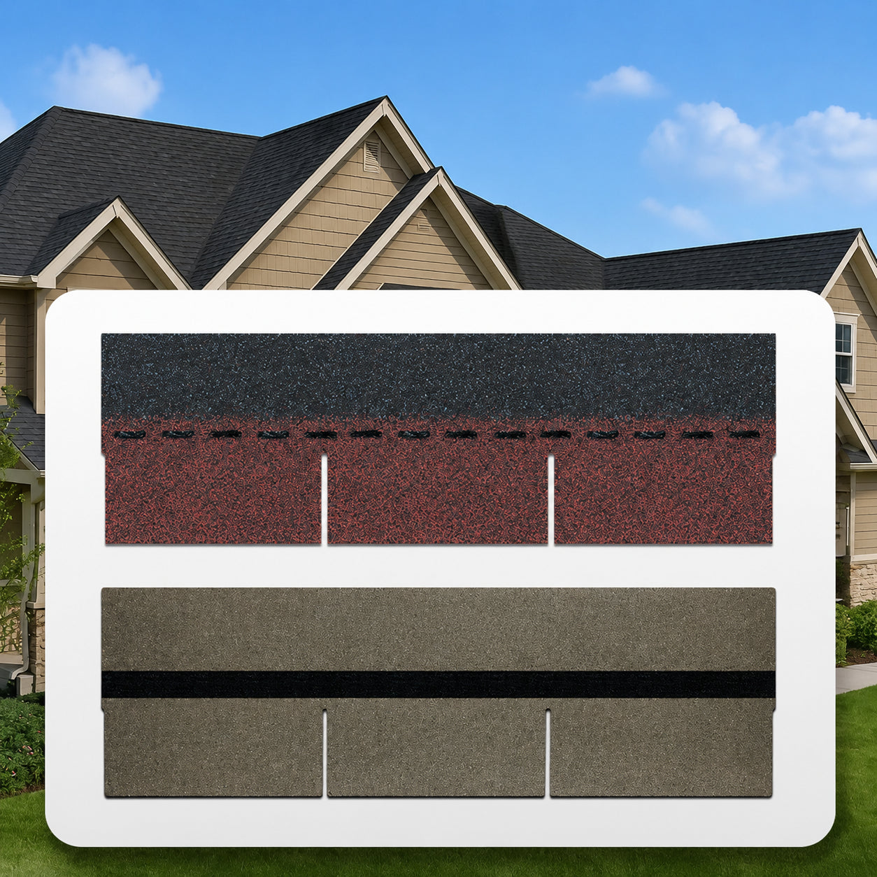 Asphalt shingles, roofing material, waterproofing, fireproofing, sound insulation, villa, detached house, home improvement, DIY