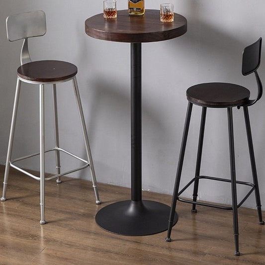 Industrial Style Silver Iron and Solid Wood High Stool, Cafe Bar Chair, 7 Colors, 3 Heights, For Bars, Restaurants, and Homes