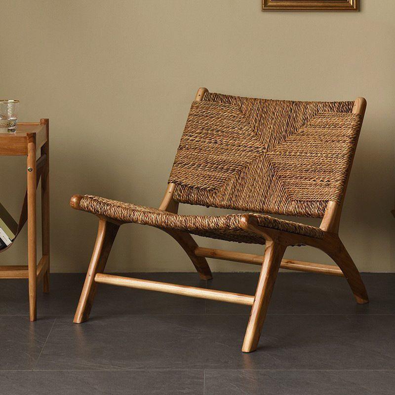 Rattan Woven Single-Seater Relax Chair, Solid Wood, Natural & Simple, Perfect for Balcony/Living Room