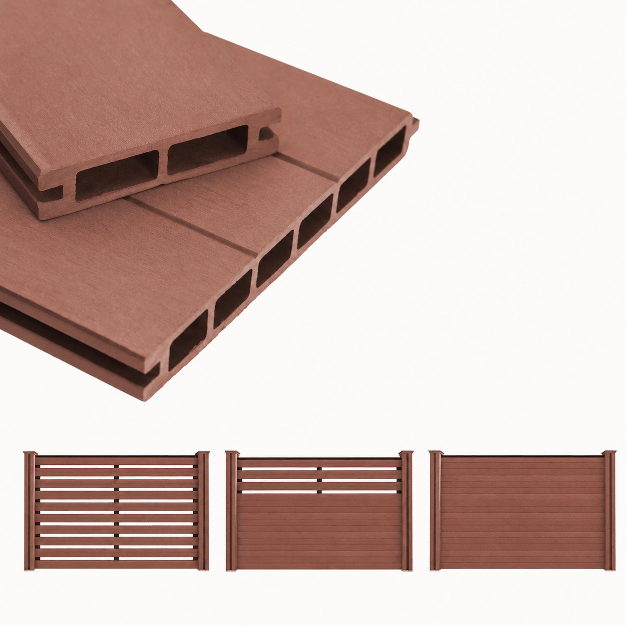 Wood Flour Plastic Composite Decking, Fencing, Outdoor Railings, Panels - Rot-proof, Fire-resistant, Weatherproof, High-density, Stylish - For Gardens and Balconies