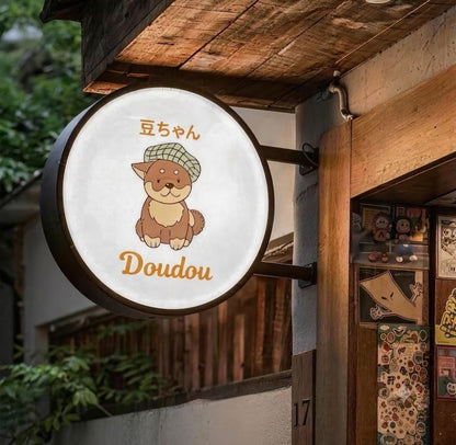 両面丸型LEDライトボックス アクリルサイン カフェ店舗用 防水防塵 屋内屋外対応 オーダーメイド可能