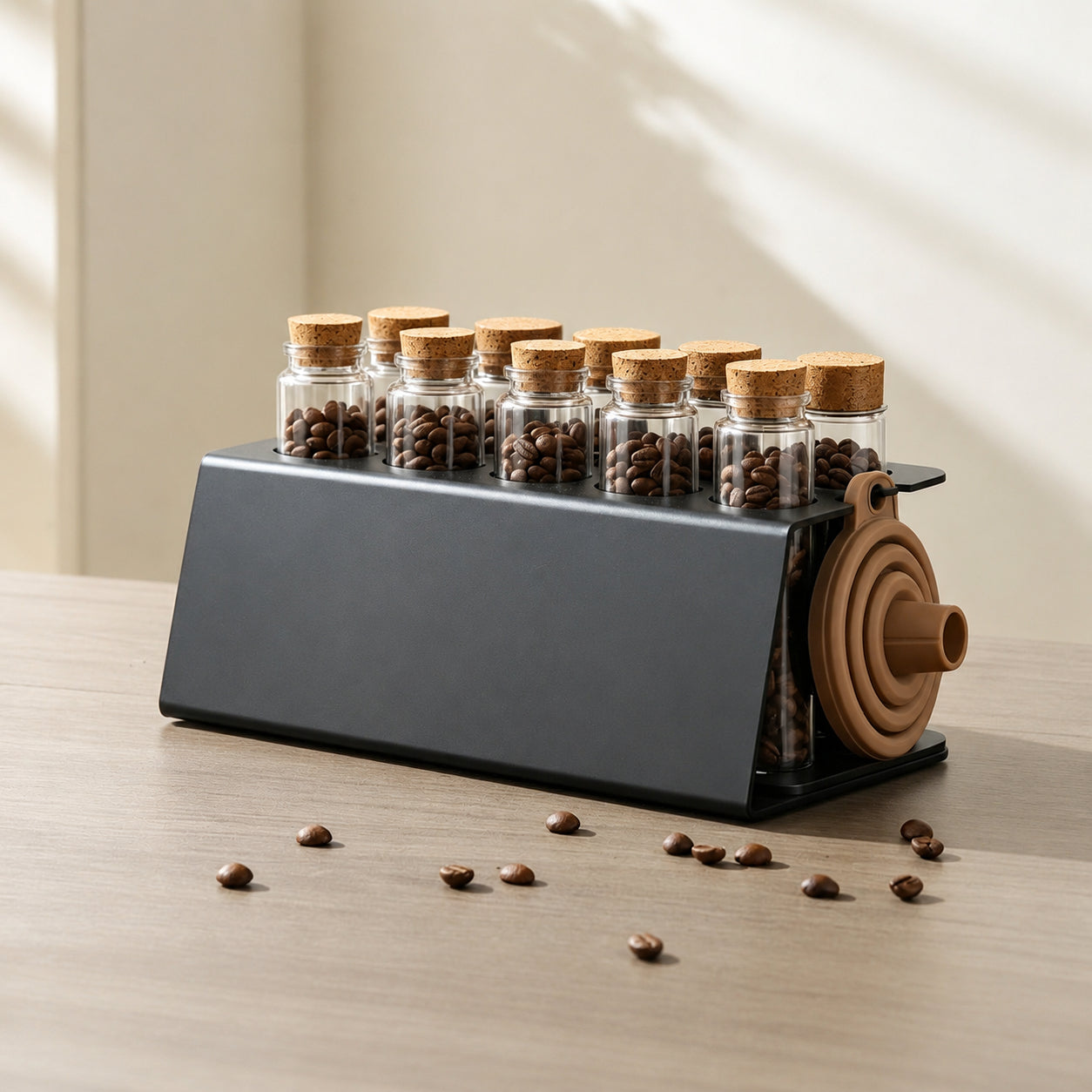 コーヒー豆保存瓶 ディスプレイラック セット 木製 収納ケース カフェ用品 密封容器