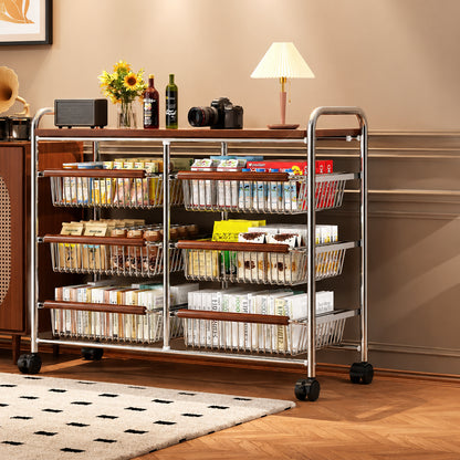 Vintage Style Storage Cart with Casters, Multi-Layer Rack for Living Room/Kitchen/Bedroom, Stylish, Slim, Mobile