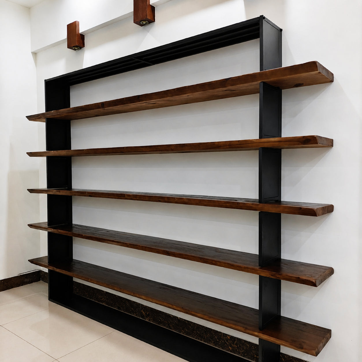 American Industrial Style Solid Wood Bookshelf, Large Wall Storage, Open Rack, Antique Finish Display Shelf for Living Room, Study, Office