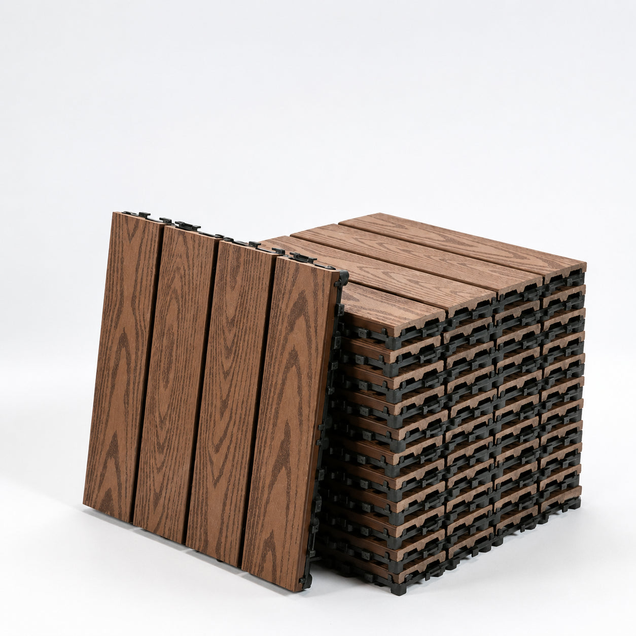 木粉プラスチック複合フローリング 防滑 防水 屋外 バルコニー 庭 用 厚手 30x30cm 11枚/平米  DIY 簡単設置 防腐 防虫 メンテナンス不要