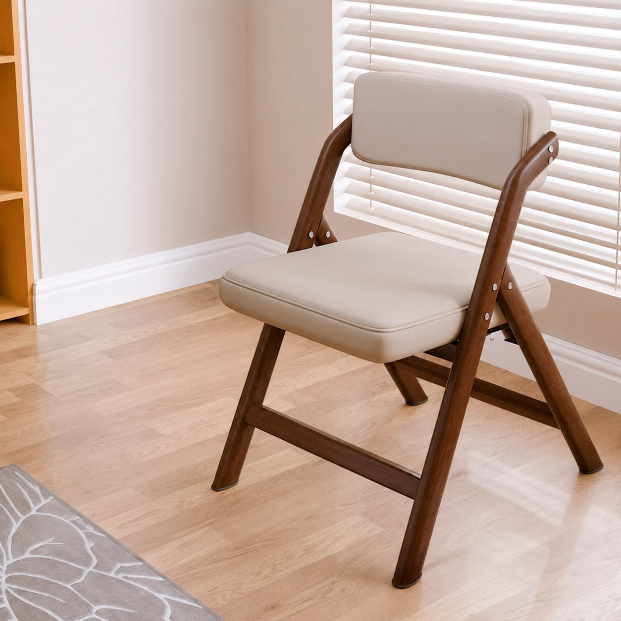 Foldable Chair for Living/Dining Room, Compact Storage, Comfortable Backrest, Wood-Grain Retro Style, Space-Saving, Folds in 1 Second