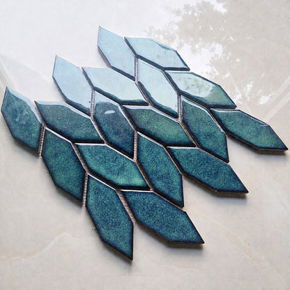 Nordic-style Ink Green Leaf-shaped Ceramic Mosaic Tiles for Kitchens, Bathrooms, and Restaurants (268x268mm)