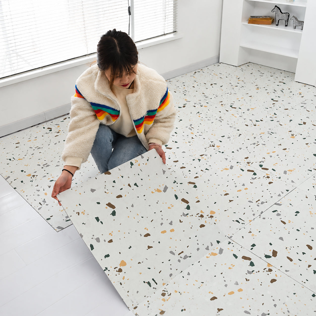 自粘性フロアタイル 1.2mm PVC大理石柄 60×60cm 9枚セット リビング・キッチン 防水・耐磨耗 簡単施工