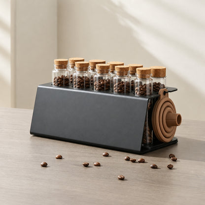 コーヒー豆保存瓶 ディスプレイラック セット 木製 収納ケース カフェ用品 密封容器