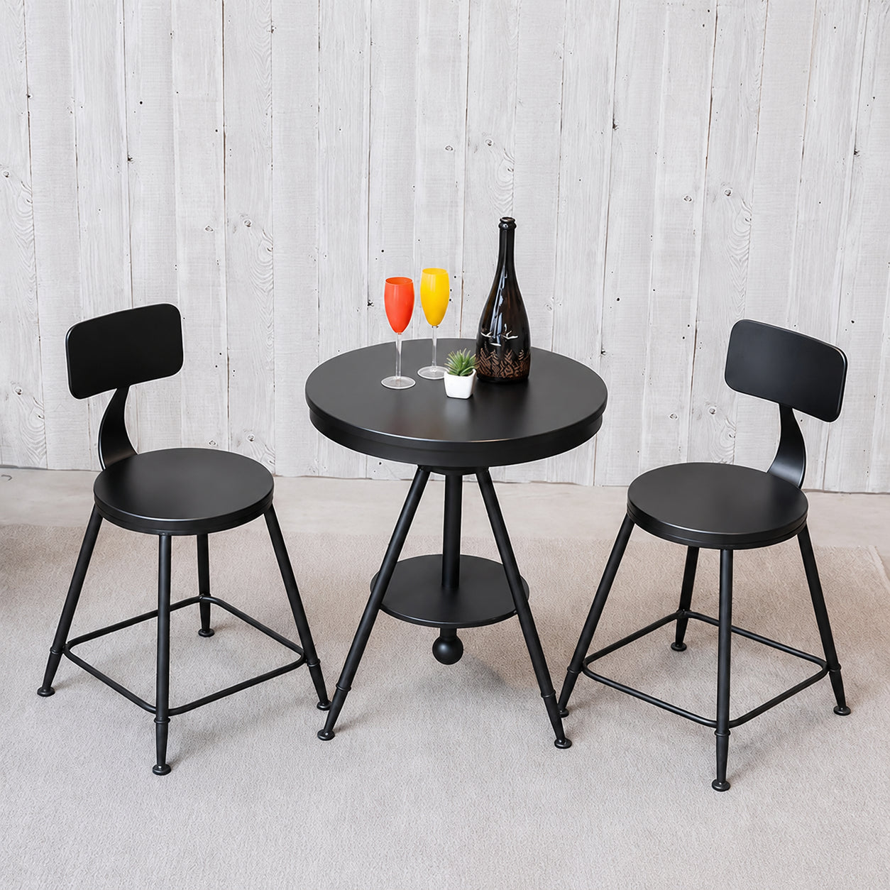 【セット】鉄製バーストール カウンターチェア 実木ラウンドテーブル セット カフェ バー 居酒屋 高さ調節可能