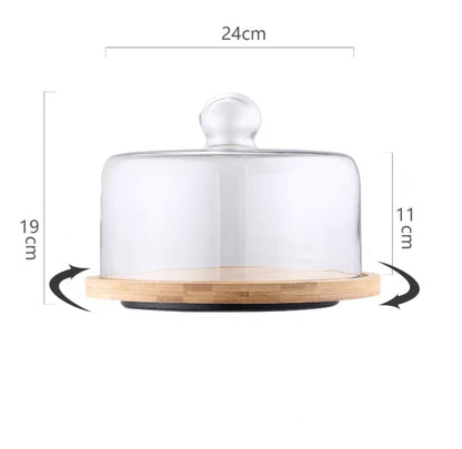 Wooden cake stand glass dome rotating product code [4202-0331-52-55]