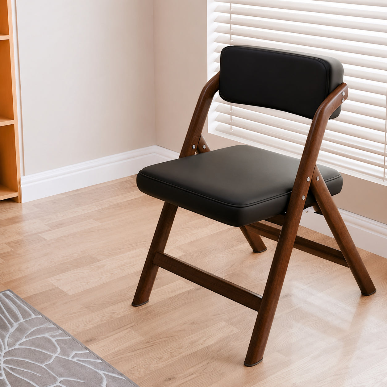 Foldable Chair for Living/Dining Room, Compact Storage, Comfortable Backrest, Wood-Grain Retro Style, Space-Saving, Folds in 1 Second