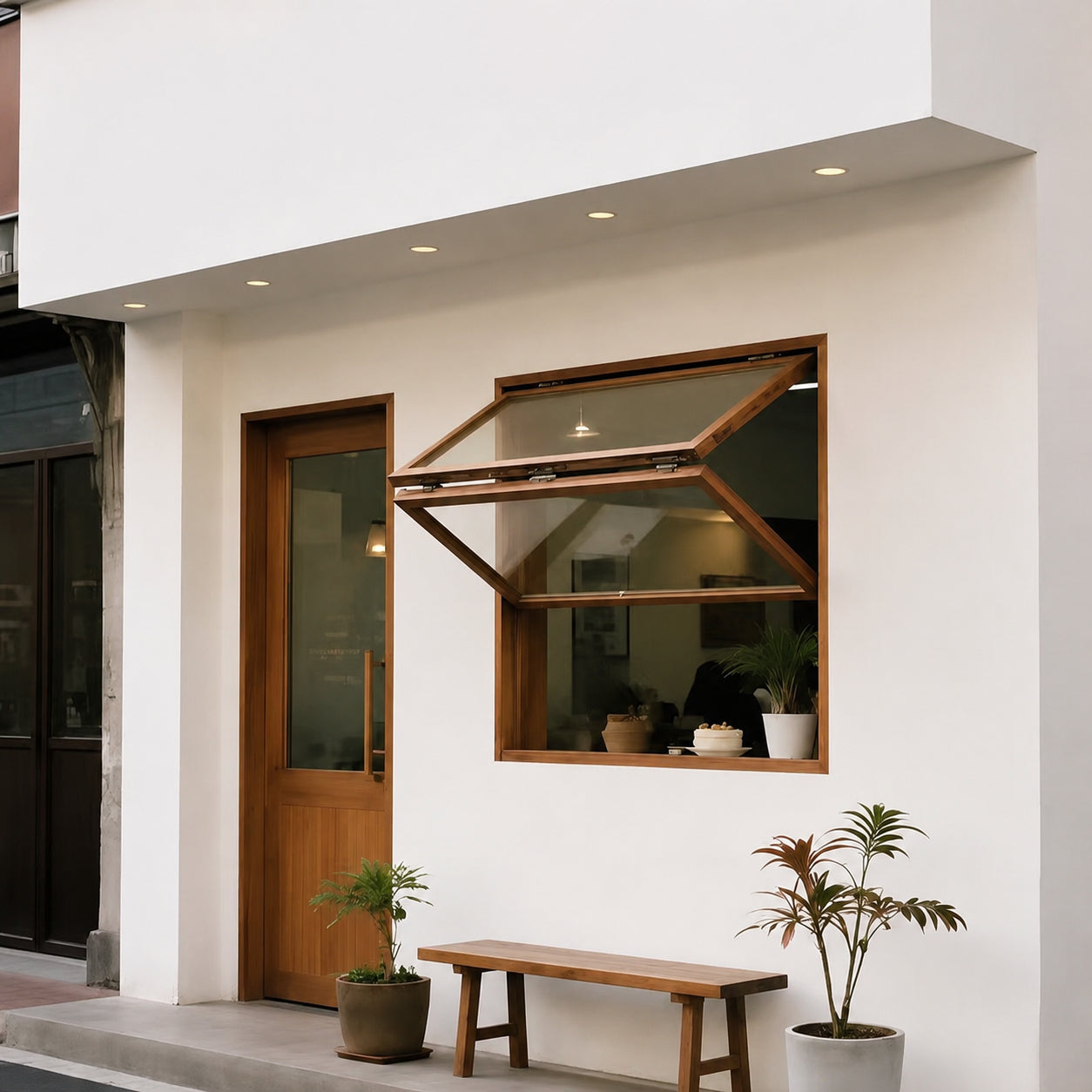 古材欅（エルム）上下折り畳み窓 レトロ カフェ店舗用 出窓 実木手作り