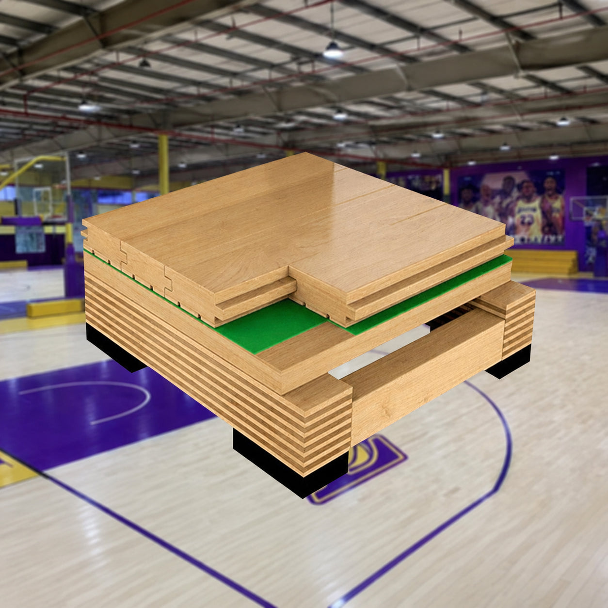 Solid Maple and Birch Hardwood Sports Flooring, Anti-Slip, for Basketball, Badminton, and Dance Studios