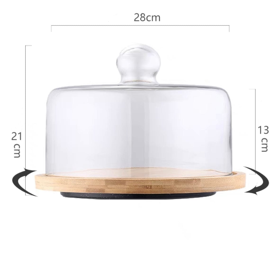 Wooden cake stand glass dome rotating product code [4202-0331-52-55]