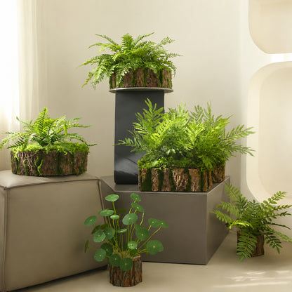 フェイクグリーン 造花 アレンジメント 室内 観葉植物 樹皮風ポット おしゃれ インテリア 玄関 飾り シミュレーション ディスプレイ
