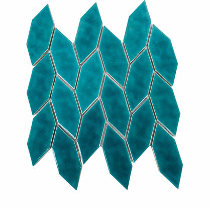 Nordic-style Ink Green Leaf-shaped Ceramic Mosaic Tiles for Kitchens, Bathrooms, and Restaurants (268x268mm)