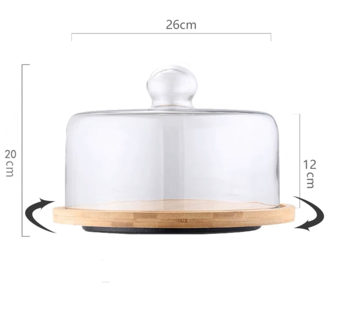 Wooden cake stand glass dome rotating product code [4202-0331-52-55]