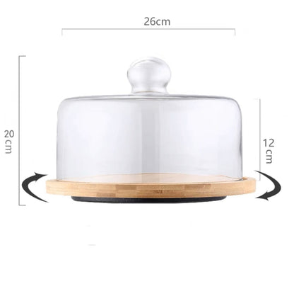 Wooden cake stand glass dome rotating product code [4202-0331-52-55]