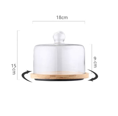 Wooden cake stand glass dome rotating product code [4202-0331-52-55]