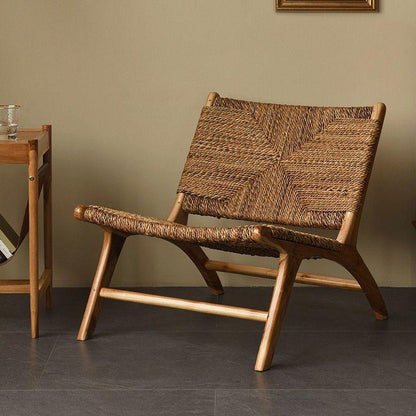Rattan Woven Single-Seater Relax Chair, Solid Wood, Natural & Simple, Perfect for Balcony/Living Room