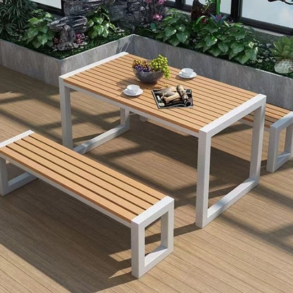 防水・UVカット 屋外用 プラスチックウッド テーブル＆チェアセット カフェテラス・庭収納可能 簡易設計