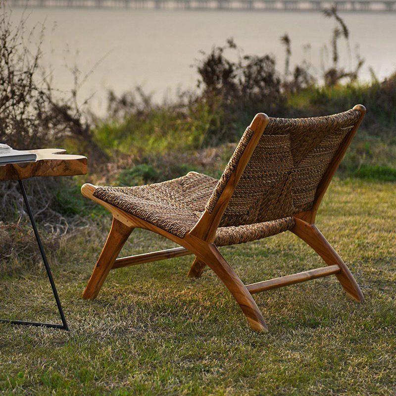Rattan Woven Single-Seater Relax Chair, Solid Wood, Natural & Simple, Perfect for Balcony/Living Room