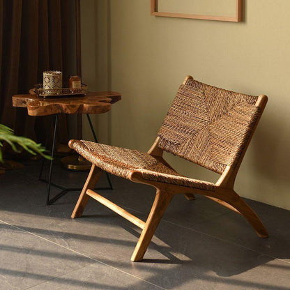 Rattan Woven Single-Seater Relax Chair, Solid Wood, Natural & Simple, Perfect for Balcony/Living Room