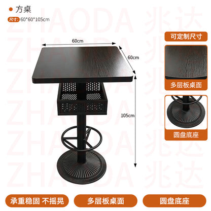 【インダストリアル風】バー用テーブル＆チェアセット 黒 円卓・角卓 ハイテーブル 収納付き 皮革座面