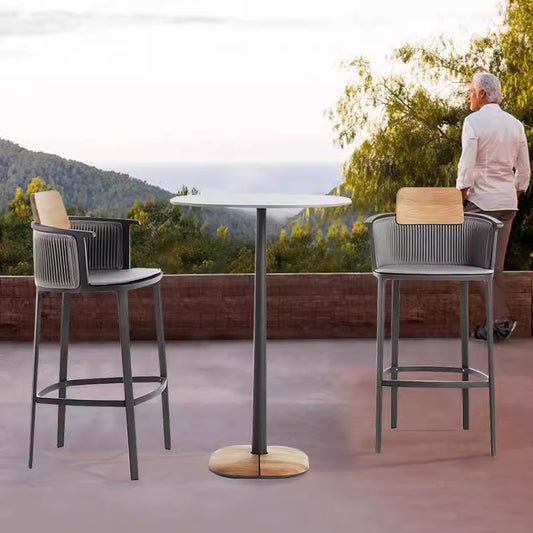 [Nordic Style] Outdoor Bar Chair, Aluminum High Stool, Hand-woven Rattan Look, for Cafes, Balconies, and Terraces, Stylish, Non-adjustable Height, 53x52x105cm, Customizable Colors