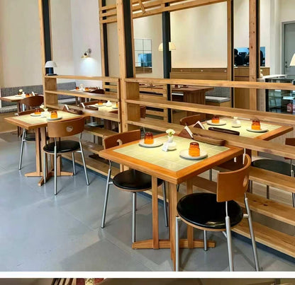 【ヴィンテージ】アンティーク風 木製タイル天板 ダイニングテーブル カフェ・レストラン用 4人掛け センターテーブル