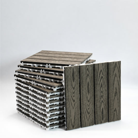 木粉プラスチック複合フローリング 防滑 防水 屋外 バルコニー 庭 用 厚手 30x30cm 11枚/平米  DIY 簡単設置 防腐 防虫 メンテナンス不要