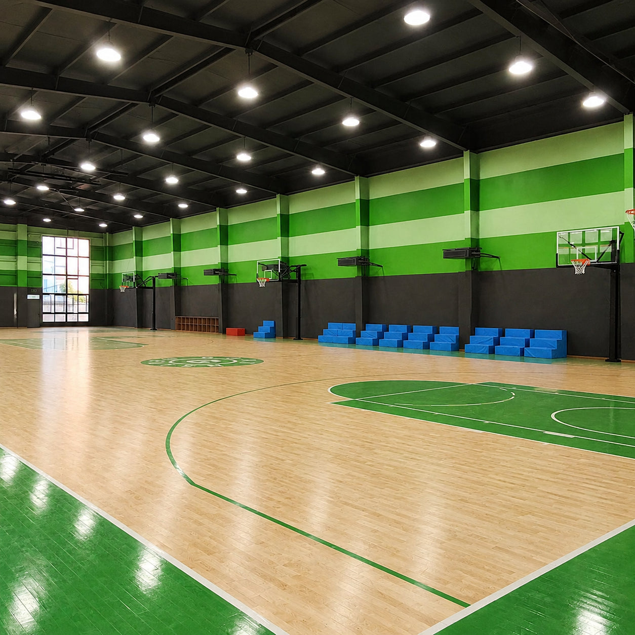 【天然無垢材】スポーツフロア バスケットボールコート 体育館 実木運動フローリング 防振 環境対応 工場直送 カスタム対応