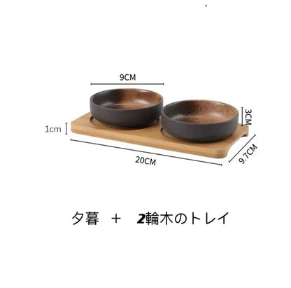 おしゃれで機能的な木製テーブルと陶器製ソースボウルセット - caferestaurantgoods