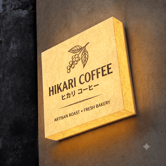 アクリル発光灯箱 和紙風デザイン 屋外・店内看板 カスタム可能 レトロスタイル - CafesJapan