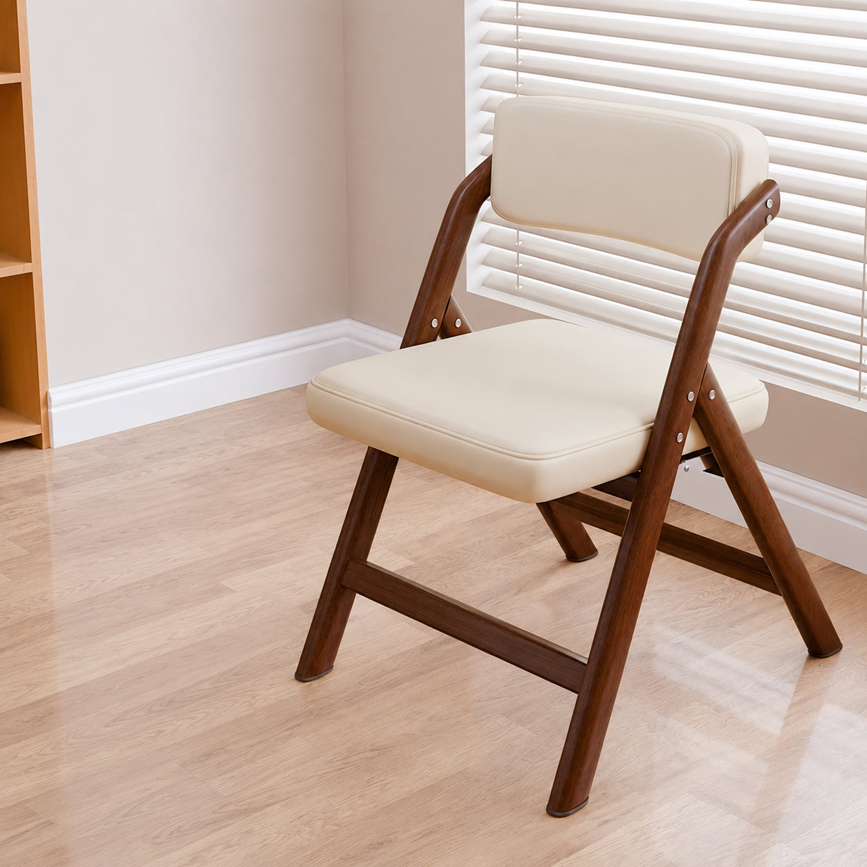 Foldable Chair for Living/Dining Room, Compact Storage, Comfortable Backrest, Wood-Grain Retro Style, Space-Saving, Folds in 1 Second