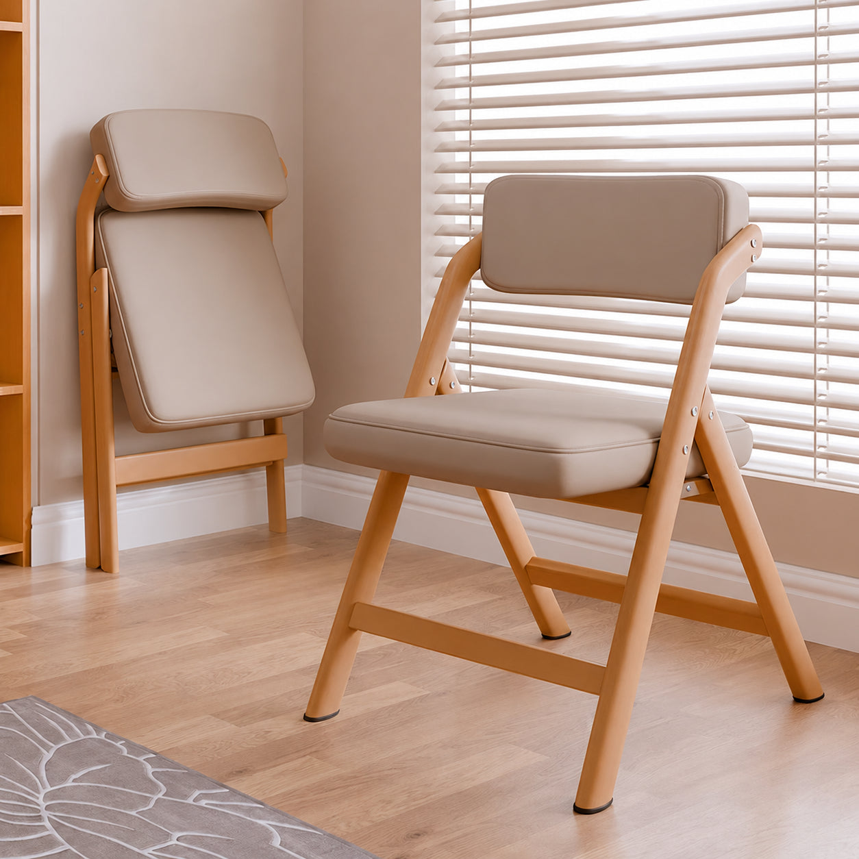 Foldable Chair for Living/Dining Room, Compact Storage, Comfortable Backrest, Wood-Grain Retro Style, Space-Saving, Folds in 1 Second